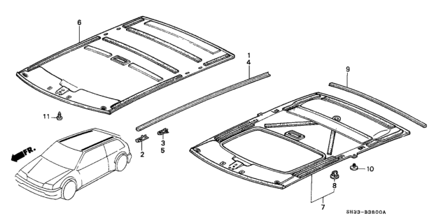1988 Honda Civic Lining Assy., Roof *YR114L* (SMOOTH BEIGE) Diagram for 83200-SH3-A10ZC
