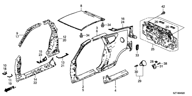 2011 Honda CR-Z Grommet, Fuel Filler Adapter Diagram for 74490-SZT-A00