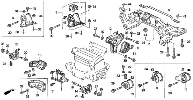 1997 Honda Del Sol Bracket, R. FR. Stopper (MT) Diagram for 50843-S04-N10
