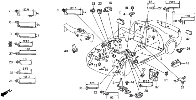 1994 Honda Del Sol Wire Harness, RR. Diagram for 32108-SR2-A12
