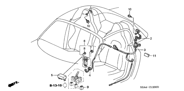 2000 Honda S2000 Wire, Defogger Ground Diagram for 32202-S2A-000