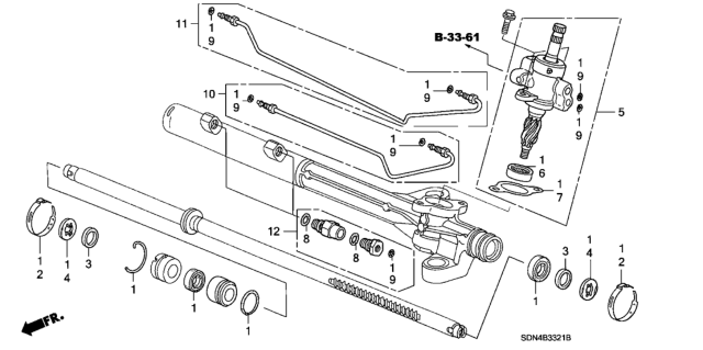 2003 Honda Accord P.S. Gear Box Components (V6) Diagram