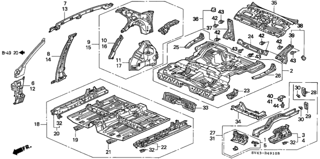 1995 Honda Accord Panel, R. RR. Inside Diagram for 64300-SV4-A01ZZ