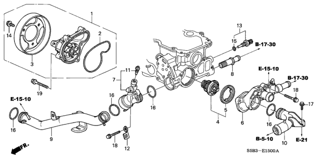 2004 Honda Civic Thermostat Assembly (Nippon Thermostat) Diagram for 19301-PZA-305