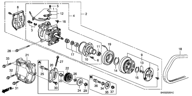 1991 Honda CRX Clutch Set, Compressor (Sanden) Diagram for 38900-PM9-A12