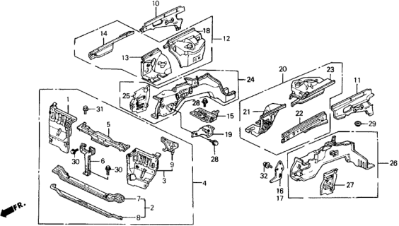 1990 Honda Prelude Wheelhouse, L. FR. Diagram for 60700-SF1-330ZZ
