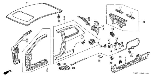 2005 Honda Civic Gutter, L. RR. Pillar (Upper) Diagram for 63720-S5S-E00ZZ