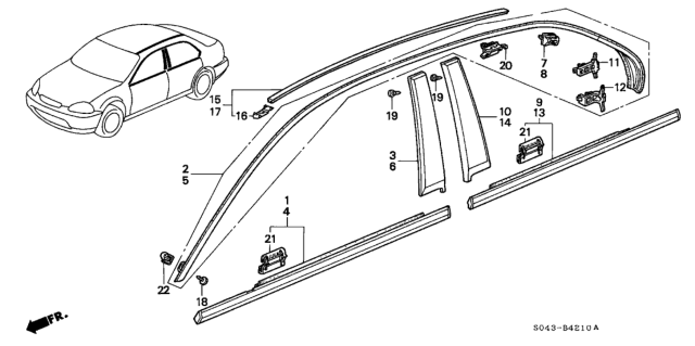 1996 Honda Civic Molding Assy., R. FR. Door Diagram for 72410-S04-003