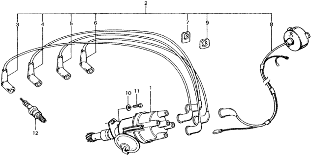 1975 Honda Civic Distributor - Spark Plug Diagram