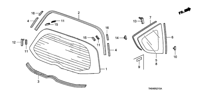 2009 Honda Fit Rubber A, Windshield Dam Diagram for 73225-TF5-000