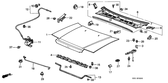 1988 Honda Accord Wire, Hood Diagram for 74130-SE5-A01