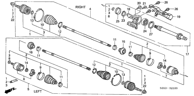 2002 Honda Civic Joint Set, Outboard Diagram for 44014-S6M-951