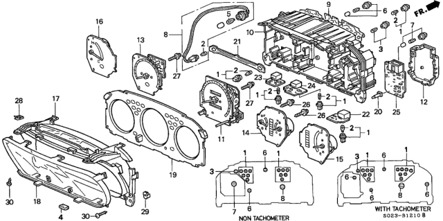 1999 Honda Civic Tachometer Assembly Diagram for 78125-S01-L01