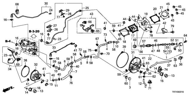 2020 Honda Clarity Fuel Cell Clip, Water Hose Diagram for 19511-R9G-004