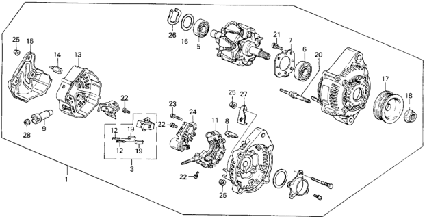 1990 Honda Prelude Alternator Assembly Diagram for 31100-PK3-A01