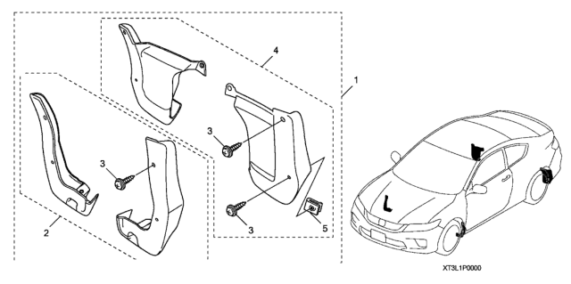 2014 Honda Accord Splash Guard Set, Rear Diagram for 08P09-T3L-100R1