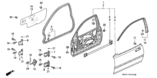 1994 Honda Civic Beam, R. FR. Door Skin Diagram for 67231-SR0-H01ZZ