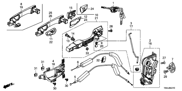 2019 Honda Civic Handle Complete Driver Side (Smar Diagram for 72181-TBA-A81