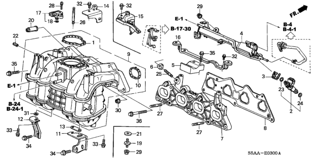 2004 Honda Civic Injector Assembly, Fuel (Keihin) Diagram for 16450-PLD-003