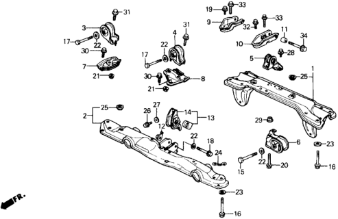 1988 Honda Civic Rubber Assy., RR. Engine Mounting (AT) Diagram for 50810-SH3-980