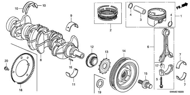 2009 Honda CR-V Ring Set, Piston (Over Size) (0.25) (Riken) Diagram for 13021-RZA-004