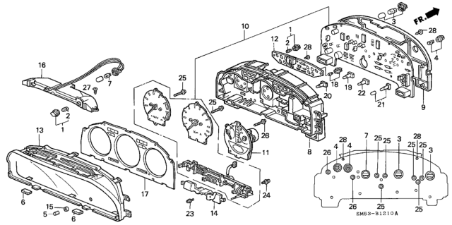 1991 Honda Accord Meter Assembly, Fuel & Temperature Diagram for 78130-SM4-J72