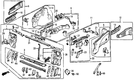 1985 Honda Civic Panel Set, FR. Bulkhead Diagram for 04631-SD9-660ZZ