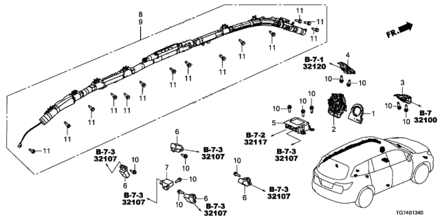 2016 Honda Pilot Unit Assembly, Srs Diagram for 77960-TG7-A02