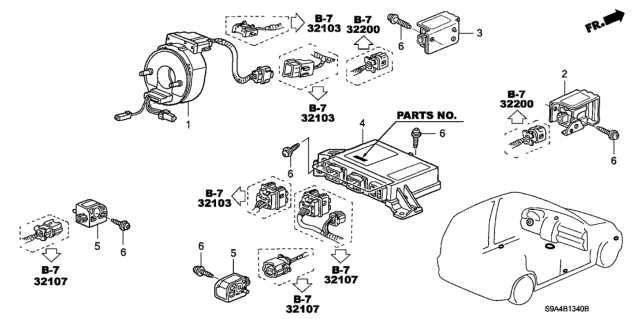 2002 Honda CR-V Sensor Assy., R. FR. Side Diagram for 77930-S9A-A81