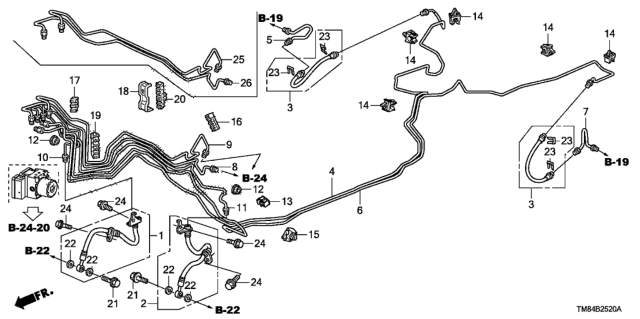 2012 Honda Insight Clip, Brake Pipe Diagram for 46393-TM8-A01