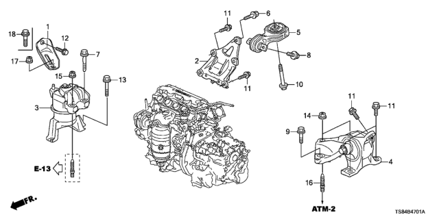 2012 Honda Civic Engine Mounts (1.8L) Diagram
