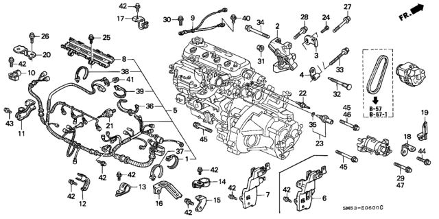 1993 Honda Accord Engine Sub Cord - Clamp Diagram