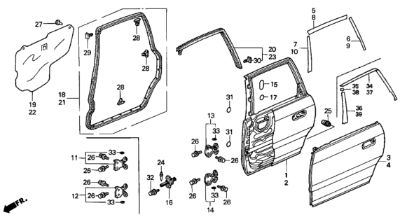 1998 Honda Odyssey Hinge, Right Rear Door (Upper) Diagram for 67910-SW3-003ZZ