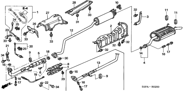 2005 Honda Civic Muffler Set, Exhuast Diagram for 18030-S5P-A11