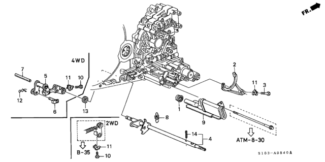 2000 Honda CR-V AT Shift Shaft Diagram