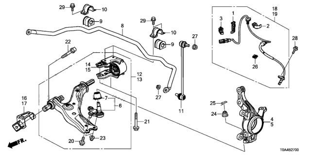 2012 Honda CR-V Lower Arm Assembly, Right Front Diagram for 51350-T0A-A02