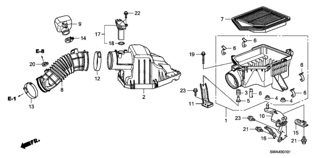 2010 Honda CR-V Case Set, Air Cleaner Diagram for 17201-REZ-A00