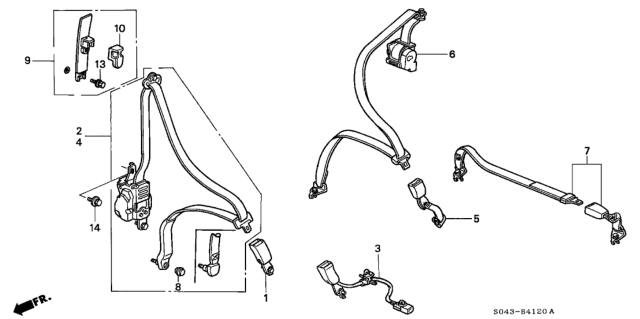 1996 Honda Civic Outer Set, Rear Seat Belt (Excel Charcoal) Diagram for 04824-S01-A00ZA