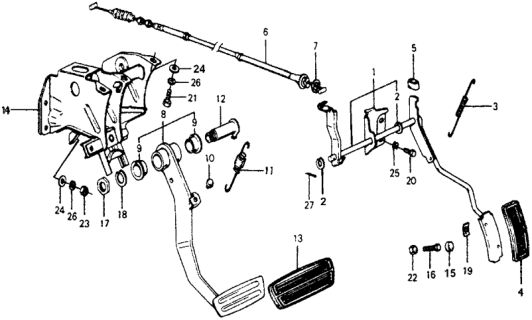 1977 Honda Accord Bracket, Pedal Diagram for 46590-671-772