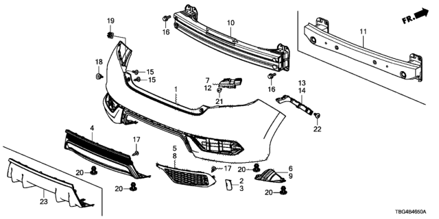 2017 Honda Civic Garn, RR. Bumper Diagram for 71502-TBG-A00