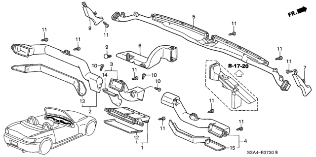 2000 Honda S2000 Duct, Passenger Air Conditioner Diagram for 77430-S2A-A01