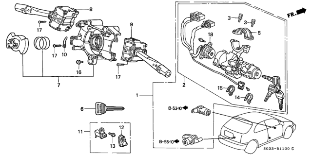 2000 Honda Civic Key Set, Cylinder Diagram for 06350-S01-A30