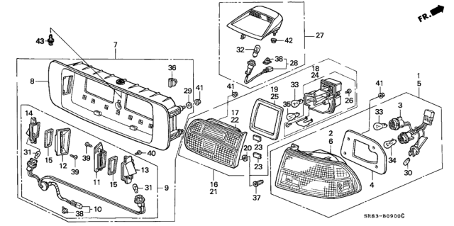 1994 Honda Civic Lamp Assy., High Mount Stop *NH178L* (EXCEL CHARCOAL) Diagram for 34270-SR8-A01ZB