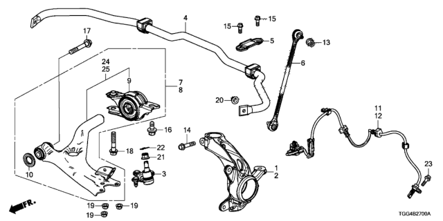2018 Honda Civic Lower Arm Complete, Front Diagram for 51360-TGG-A01