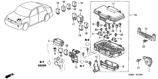 2005 Honda Civic Bracket B, Relay Box Diagram for 38252-S5B-000