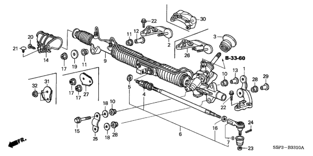 2002 Honda Civic Washer, Tie Rod Lock Diagram for 53536-S5A-900