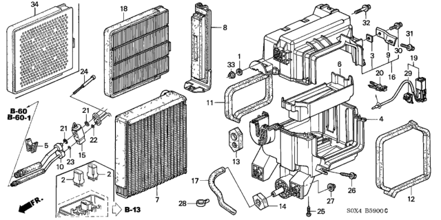 2000 Honda Odyssey A/C Cooling Unit Diagram