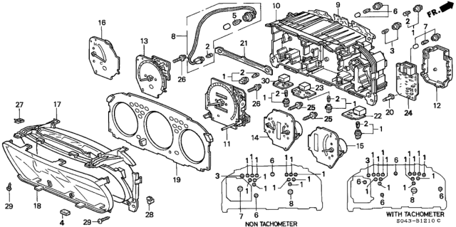 1997 Honda Civic Meter Assembly, Fuel & Temperature Diagram for 78130-S00-A41