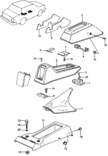 1982 Honda Civic Stay, R. Center Console Diagram for 77702-693-980