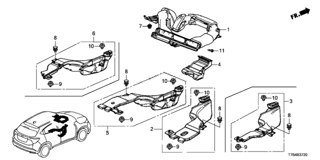 2017 Honda HR-V Duct, L. RR. Heater Diagram for 83381-T7J-H00
